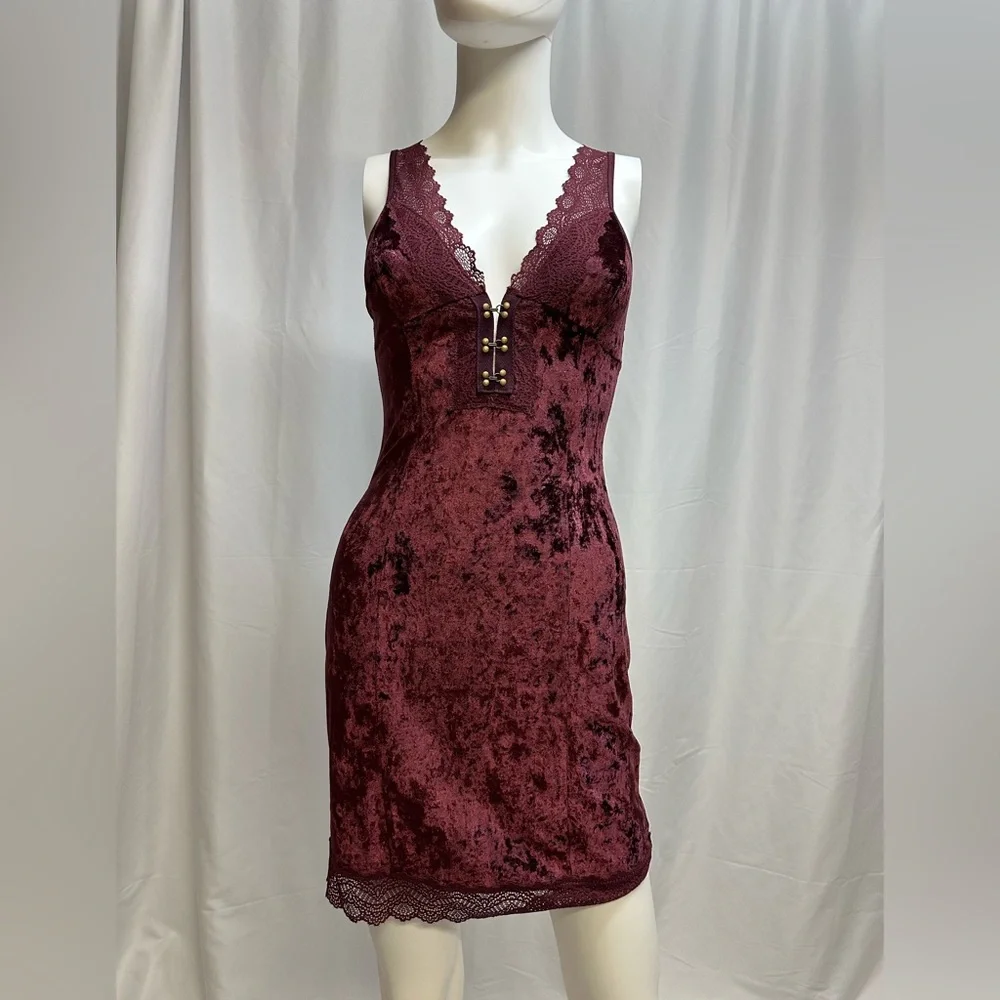 FP Wait For It Wine Red Velvet Bodycon Mini Dress - Picture 3 of 7